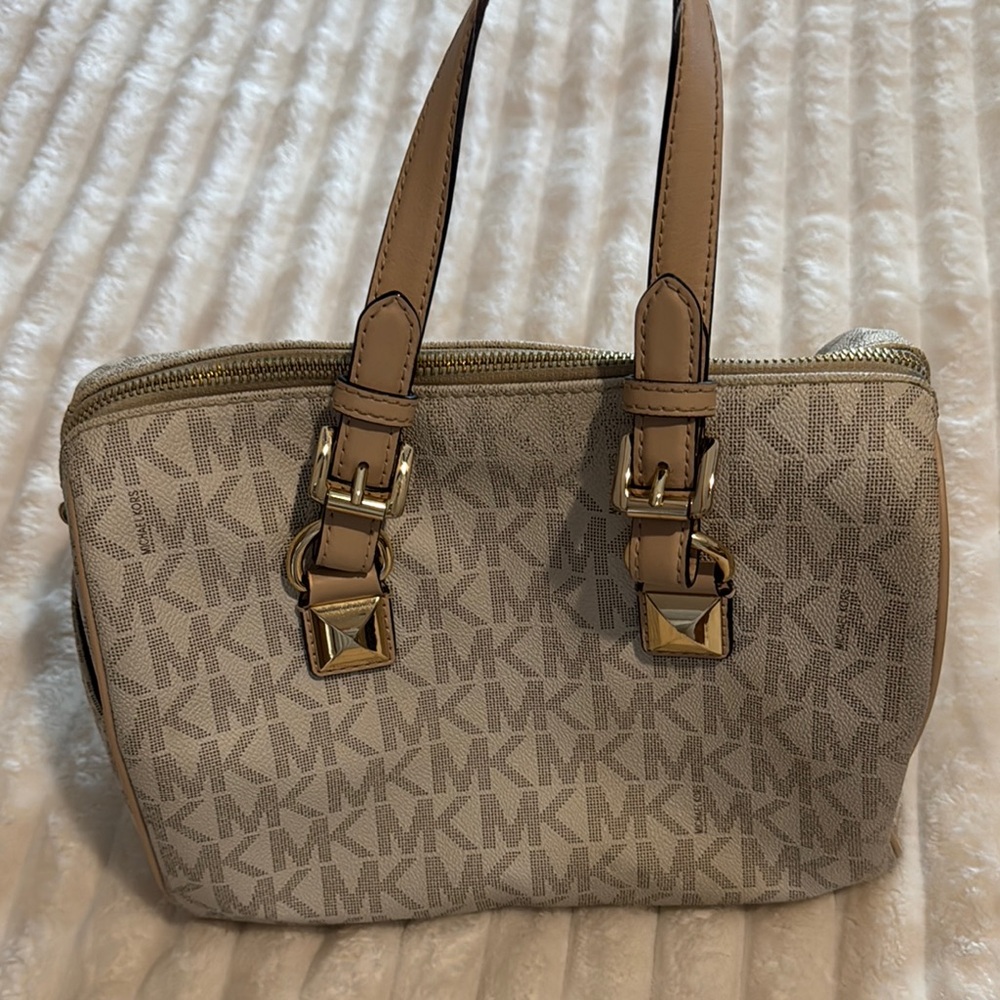 Michael Kors Cream Satchel with Gold Hardware